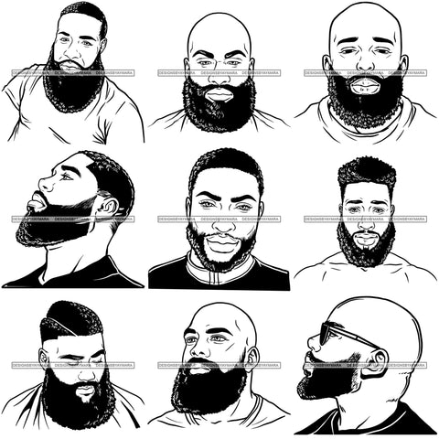 Bundle 9 Attractive Man Bearded Hipster Model Fashion Male Guy Stylish Mustache Close-up Sexy Macho Manly SVG Files For Cutting