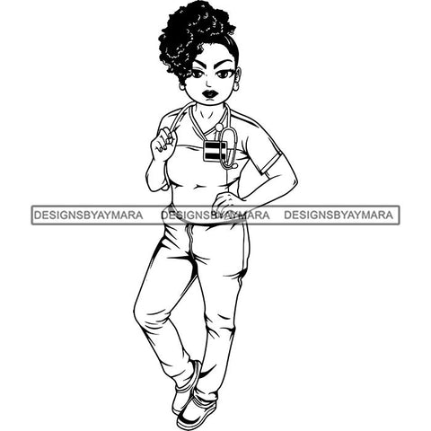 Afro Lola Nurse Medical Occupation SVG Cutting Files For Cricut Silhouette and More