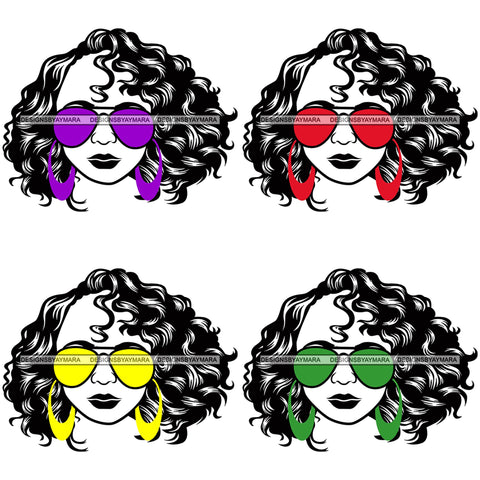 Bundle 4 Afro Lola Boss Lady Dope Diva Glamour Wearing Glasses Accesories .SVG Cut Files