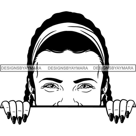 Afro Woman Peeking Peek-a-Boo I see You Melanin Pretty Half Face PNG File For Print Not For Cutting