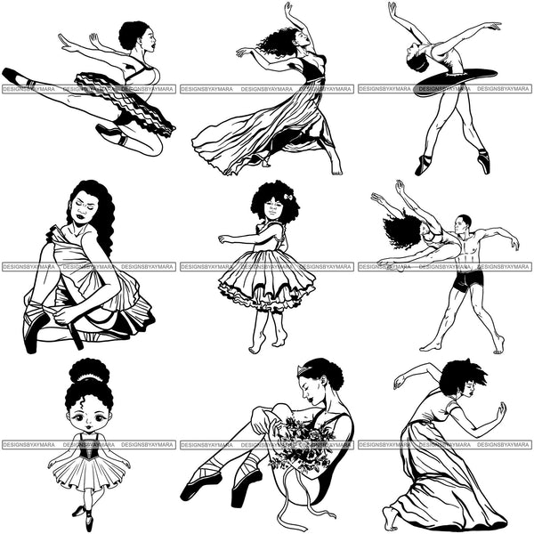 Bundle 9 Afro Black Ballerina Woman Ballet Dancer .SVG Cut Files For Silhouette and Cricut