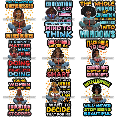 Bundle 9 Afro Lola Reading Education Smart Woman Quotes .SVG Cutting Files For Silhouette Cricut and More!