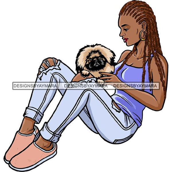 Beautiful Woman Dod Breed Pekingese Pet Animal Best Friend Mascot Goddess SVG Cutting Files