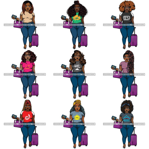 Bundle 9 Afro Thick Curvy Lola Trip Vacation Mode Getaway .SVG Cutting Files For Silhouette and Cricut and More!