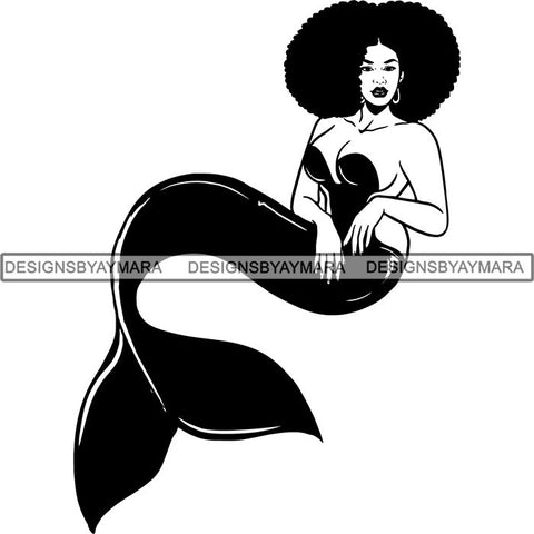 Afro Black Woman Mermaid Aquatic Creature  SVG Cutting File For Silhouette and Cricut