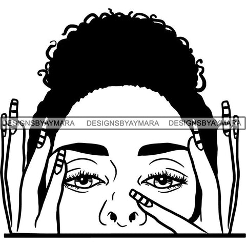 Afro Woman Peeking Peek-a-Boo I see You Melanin Pretty Half Face PNG File For Print Not For Cutting