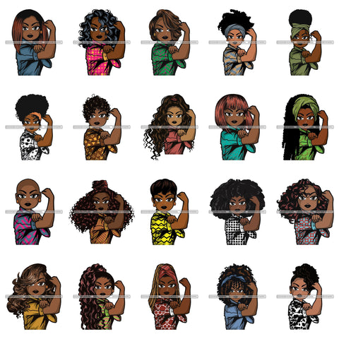Bundle 20 Afro Strong Lola Flexing We Can Do It Woman Power .SVG Cutting Files For Silhouette Cricut and More!