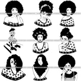 Bundle 9 Beautiful Afro Woman Unique Designs In Black and White SVG Cutting Files For Silhouette Cricut and More