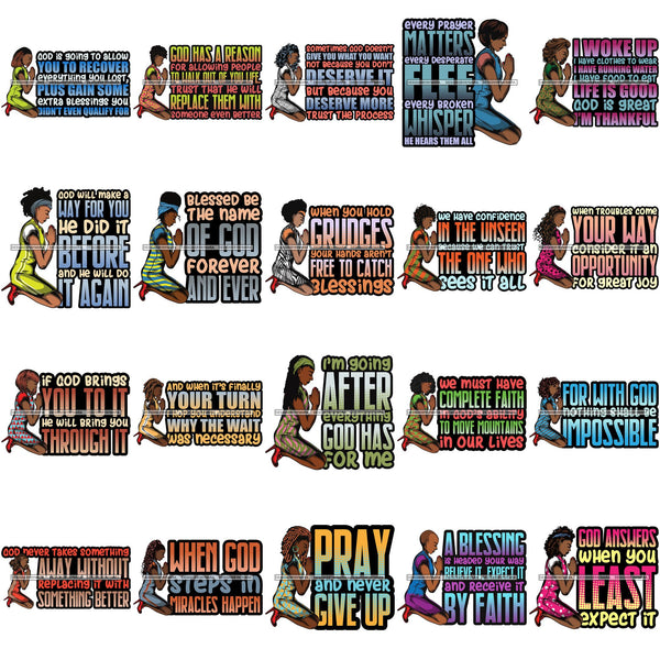 Bundle 20 Afro Lola Kneeling Praying God Lord Faith Quotes .SVG Vector Clipart Cutting Files For Silhouette Cricut and More!