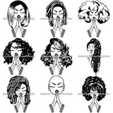 Bundle 9 Afro Lola Praying Begging Asking God Lord Faith Strength .SVG Vector Clipart Cutting Files For Silhouette Cricut and More!