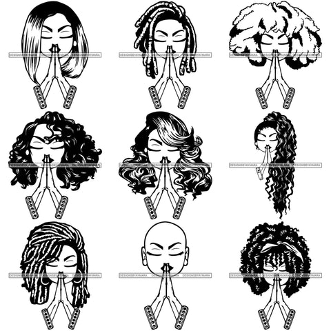 Bundle 9 Afro Lola Praying Begging Asking God Lord Faith Strength .SVG Vector Clipart Cutting Files For Silhouette Cricut and More!