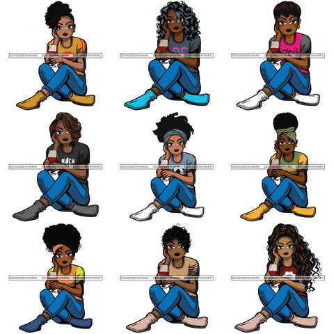 Bundle 9 Afro Lola Drinking Wine Relaxing .SVG Cutting Files For Silhouette and Cricut and More!