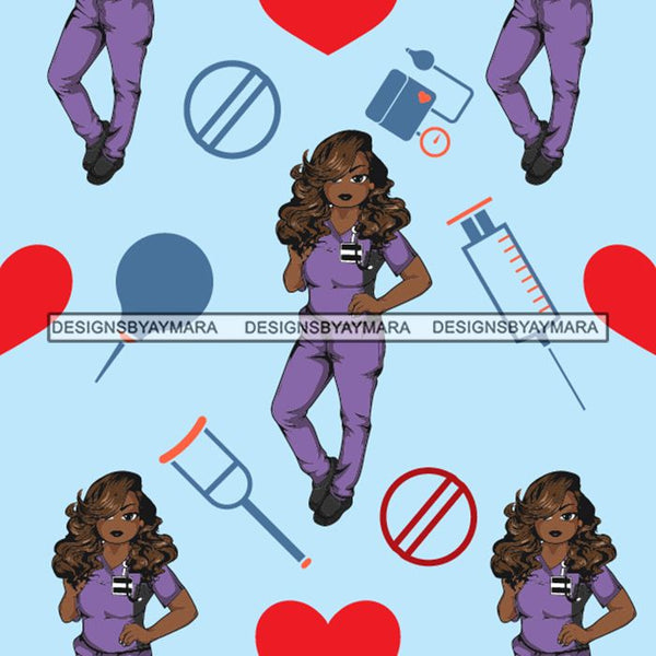 Seamless Pattern Nurse Woman Abstract Decorative Background Vector Designs SVG Files For Cutting and More!