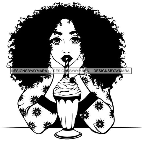 Afro Nubian Melanin Popping Kinky Hair Eating Ice Cream Beautiful African American Woman SVG Cutting Files