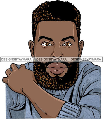 Attractive Black Man Bearded Hipster Model Fashion Male Guy Hombre Masculino Guapo Stylish Close-up Sexy Macho Manly SVG Files For Cutting