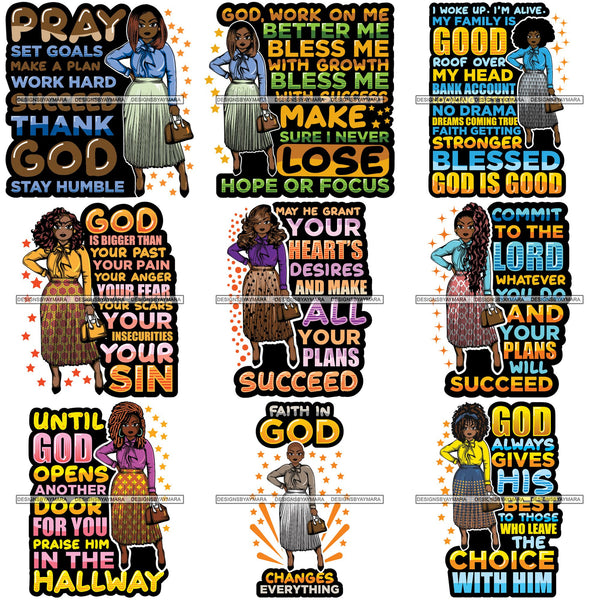 Bundle 9 Afro Classy Lola Elegance Glamour Church Lady God Lord Dios Quotes .SVG Clipart Vector Cutting Files For Circuit Silhouette Cricut and More!