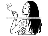 Woman Smoking Pot Deadlock Braids Hairstyle Rasta Queen Blunt Weed Cannabis 420 Marijuana Stoner High Life .SVG Cut File For Silhouette and Cricut