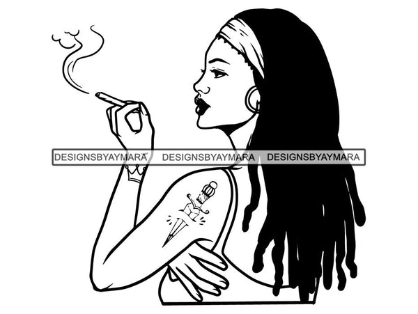 Woman Smoking Pot Deadlock Braids Hairstyle Rasta Queen Blunt Weed Cannabis 420 Marijuana Stoner High Life .SVG Cut File For Silhouette and Cricut