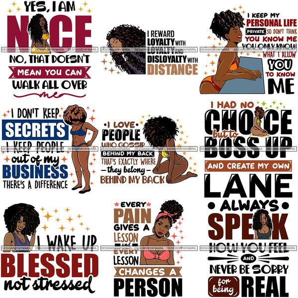 Bundle 9 Afro Boss Lady Lord Life Quotes SVG Files For Cutting and More