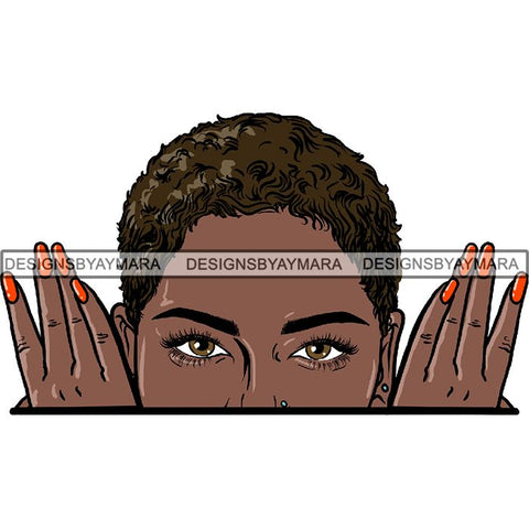 Afro Woman Peeking Peek-a-Boo I see You Melanin Pretty Half Face PNG File For Print Not For Cutting