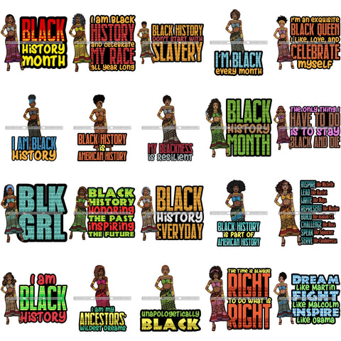 Bundle 20 Afro Lola Black History Month Quotes .SVG Clipart Vector Cutting Files For Circuit Silhouette Cricut and More!