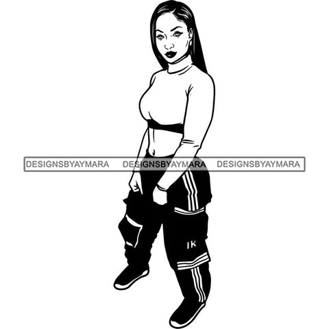 Fashion Woman Model Posing Summer Outfit Vogue Goddess Glamour Trendy Clothing Vector SVG Cutting Files