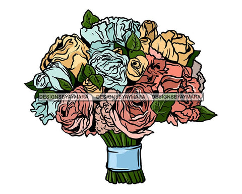 Wedding Flowers Bouquet Marry Lovely Couple Wife Husband Marriage Happy Romantic Celebration Engagement Bride Groom SVG Cutting Files