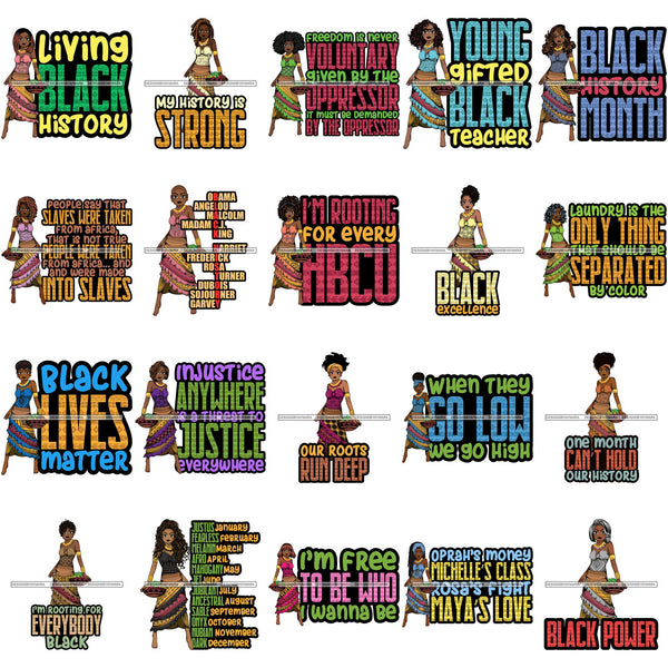 Bundle 20 Afro Lola Black History Month Quotes .SVG Clipart Vector Cutting Files For Circuit Silhouette Cricut and More!