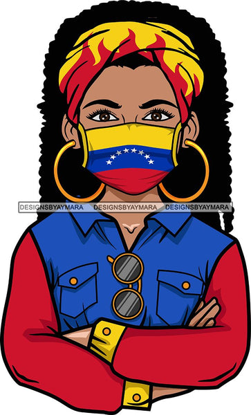 Afro Lola Wearing Face Mask Flags Venezuela Country Proud Roots Virus SVG Cutting Files For Silhouette Cricut and More!
