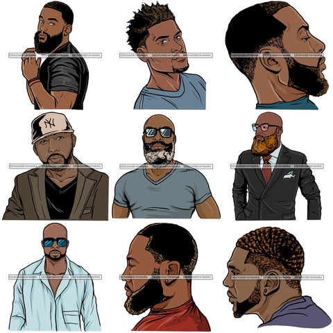 Bundle 9 Attractive Black Man Bearded Hipster Model Fashion Male Guy Hombre Masculino Guapo Stylish Close-up Sexy Macho Manly SVG Files For Cutting