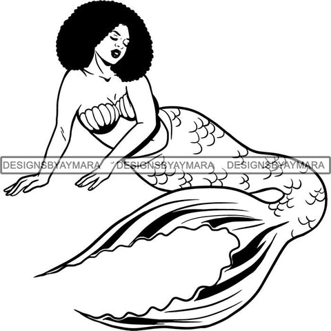 Afro Black Woman Mermaid Aquatic Creature  SVG Cutting File For Silhouette and Cricut