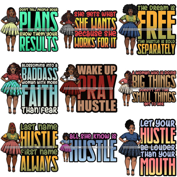 Bundle 9 Afro Thick Classy Lola Boss Lady Hustle Quotes .SVG Cutting Files For Silhouette and Cricut and More!