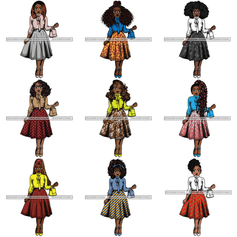 Bundle 9 Afro Lola Classy Fashion Girl Fashionable Woman .SVG Clipart Cutting Files For Silhouette and Cricut and More!