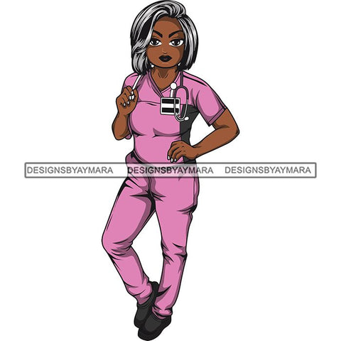 Afro Lola Nurse Medical Occupation SVG Cutting Files For Cricut Silhouette and More
