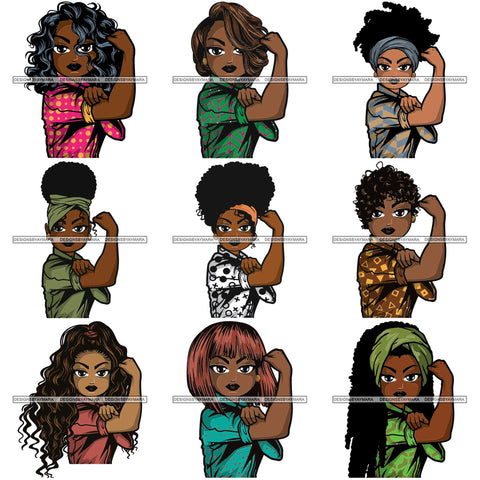 Bundle 9 Afro Strong Lola Flexing We Can Do It Woman Power .SVG Cutting Files For Silhouette Cricut and More!