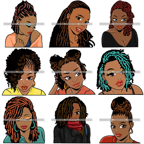 Bundle 9 Afro Black Woman Sister-lock Hairstyle .SVG Cutting Files For Silhouette Cricut and More!