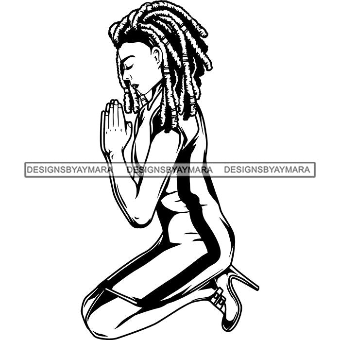 Afro Lola Praying God Lord Prayers Knee Forgiveness .SVG Clipart Cutti ...