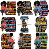 Bundle 9 Afro Lola Squatting Bad Ass Life Quotes Confident Lady .SVG Clipart Vector Cutting Files