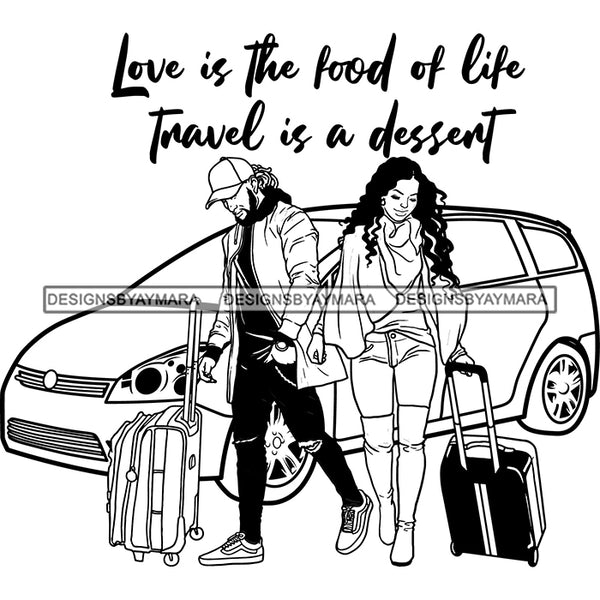 Couple Adventure Getaway Married Honeymoon Happy Road Trip Illustration B/W SVG JPG PNG Vector Clipart Cricut Silhouette Cut Cutting