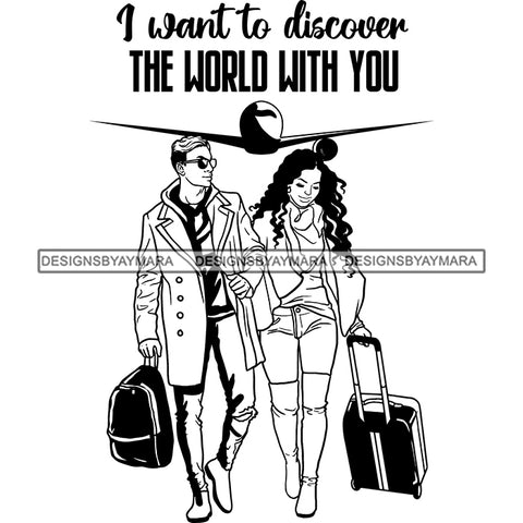 Couple Adventure Getaway Married Honeymoon Happiness Trip Asia Illustration B/W SVG JPG PNG Vector Clipart Cricut Silhouette Cut Cutting