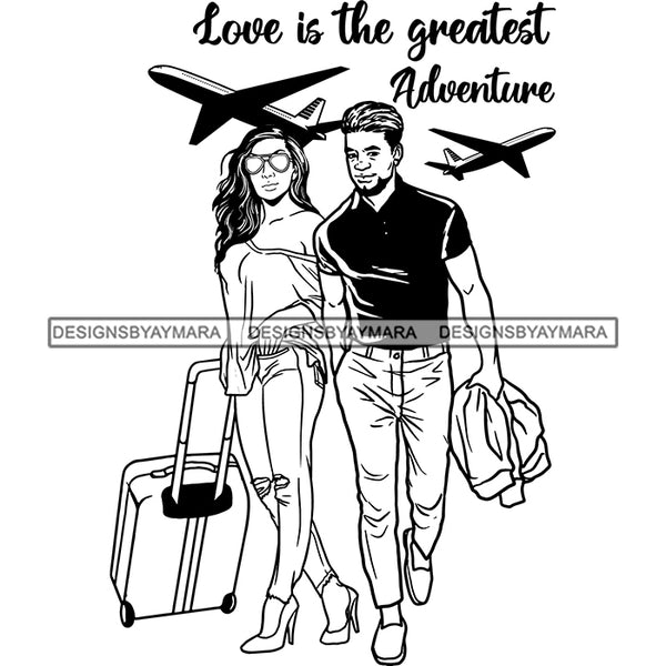 Couple Adventure Getaway Married Loving Couple Travelling Europe Illustration B/W SVG JPG PNG Vector Clipart Cricut Silhouette Cut Cutting