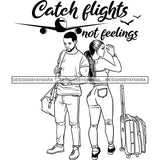 Couple Adventure Getaway Friends Airplane Vacation Trip Journey Illustration B/W SVG JPG PNG Vector Clipart Cricut Silhouette Cut Cutting