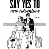 Couple Adventure Getaway Friends Travelling Together Trip Journey Illustration B/W SVG JPG PNG Vector Clipart Cricut Silhouette Cut Cutting