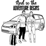 Couple Adventure Getaway Friends Travelling Together Road Trip Illustration B/W SVG JPG PNG Vector Clipart Cricut Silhouette Cut Cutting