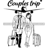 Couple Adventure Getaway Friends Travelling Around The World Illustration B/W SVG JPG PNG Vector Clipart Cricut Silhouette Cut Cutting