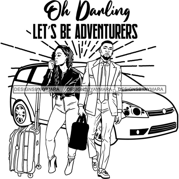 Couple Adventure Getaway Married Travelling Around The World Illustration B/W SVG JPG PNG Vector Clipart Cricut Silhouette Cut Cutting