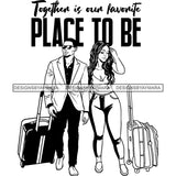 Couple Adventure Getaway Married Honeymoon Europe Trip Illustration B/W SVG JPG PNG Vector Clipart Cricut Silhouette Cut Cutting