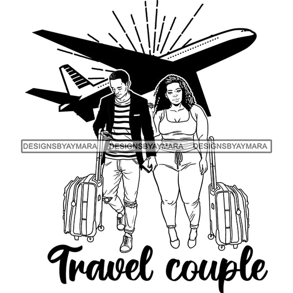 Couple Adventure Getaway Married Honeymoon South America Trip Illustration B/W SVG JPG PNG Vector Clipart Cricut Silhouette Cut Cutting
