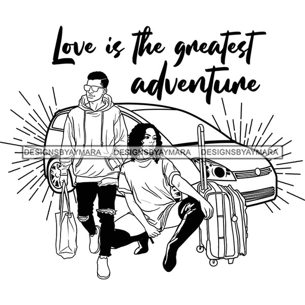 Couple Adventure Getaway Married Honeymoon Road Trip Journey Illustration B/W SVG JPG PNG Vector Clipart Cricut Silhouette Cut Cutting