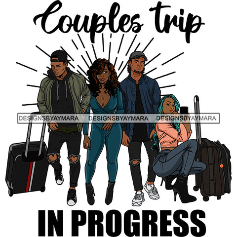 Couples Adventure Getaway Friends Airport Fun Vacation Trip Illustration SVG JPG PNG Vector Clipart Cricut Silhouette Cut Cutting